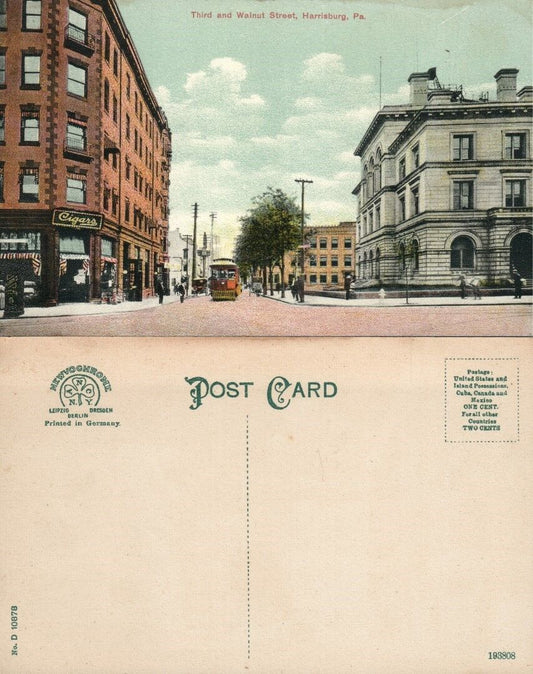 THIRD & WALNUT STREET HARRISBURG PA ANTIQUE POSTCARD