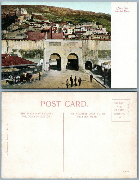 GIBRALTAR MARKET PLACE ANTIQUE POSTCARD