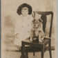 LITTLE GIRL POSING WITH DOG ANTIQUE REAL PHOTO POSTCARD RPPC