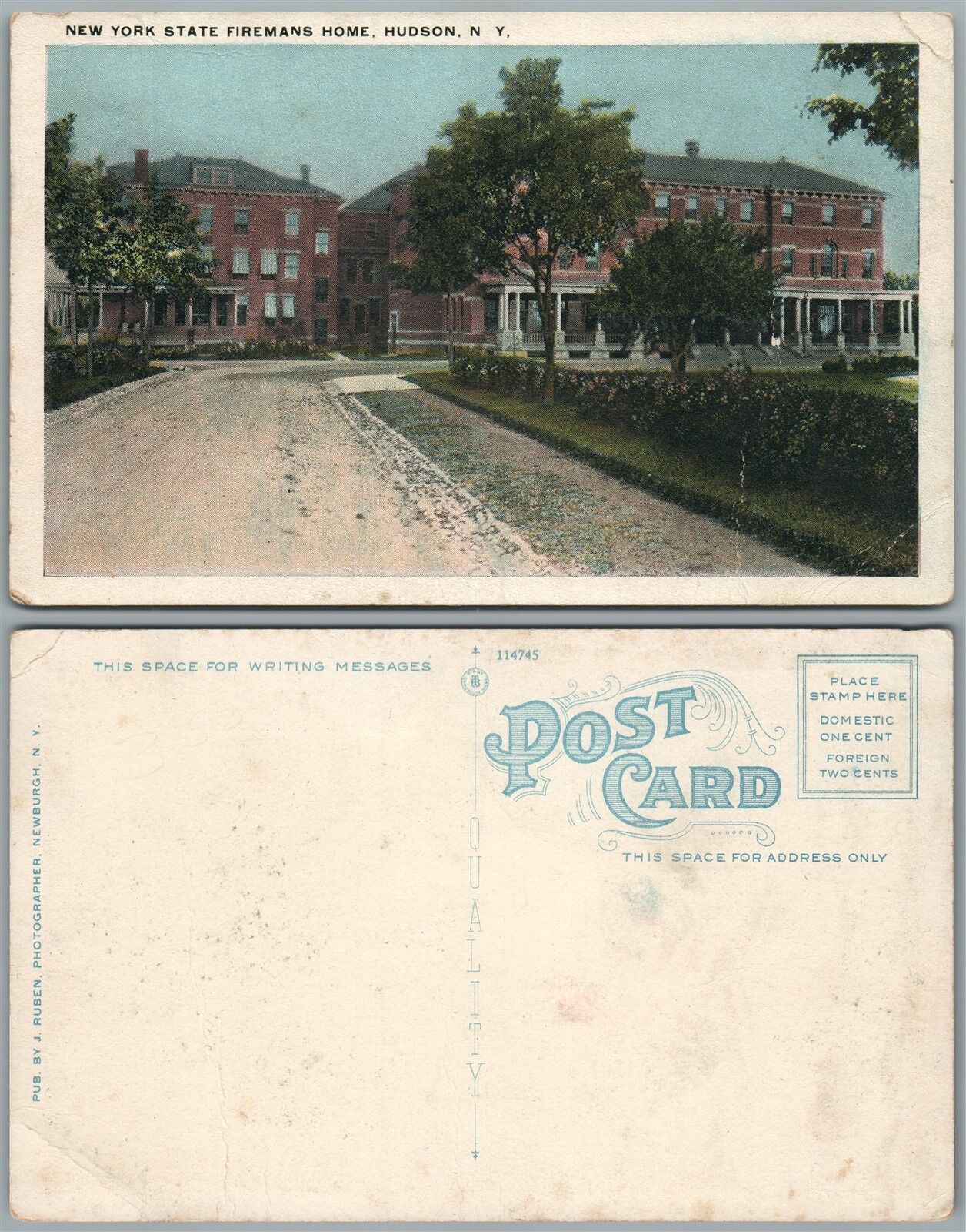 HUDSON N.Y. NEW YORK STATE FIREMANS HOME ANTIQUE POSTCARD