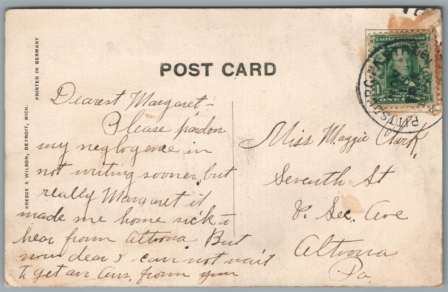 PITTSBURG P[A BANK ANTIQUE POSTCARD