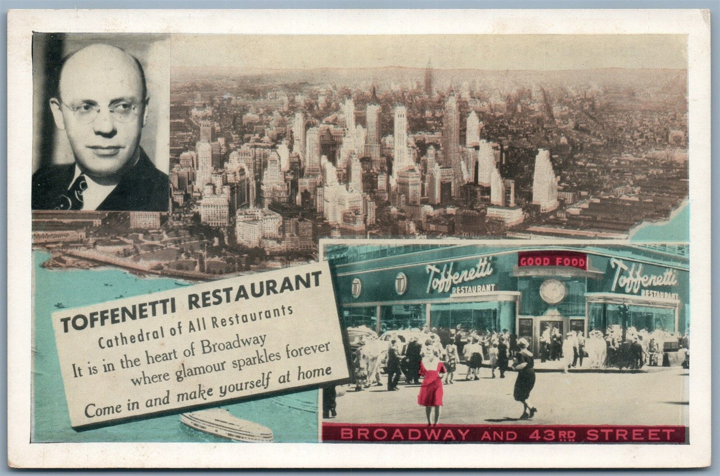 NEW YORK CITY NY BROADWAY TOFFENETTI RESTAURANT ADVERTISING ANTIQUE POSTCARD