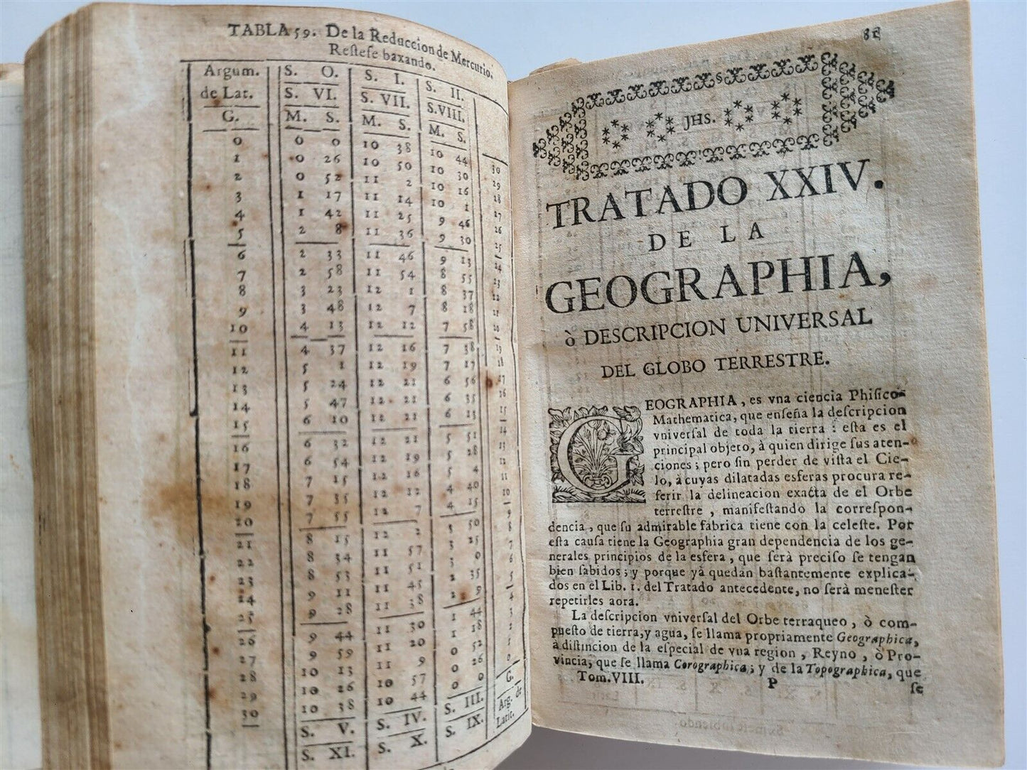 1727 MATHEMATICS in SPANISH Compendio mathematico antique ASTRONOMY GEOGRAPHY