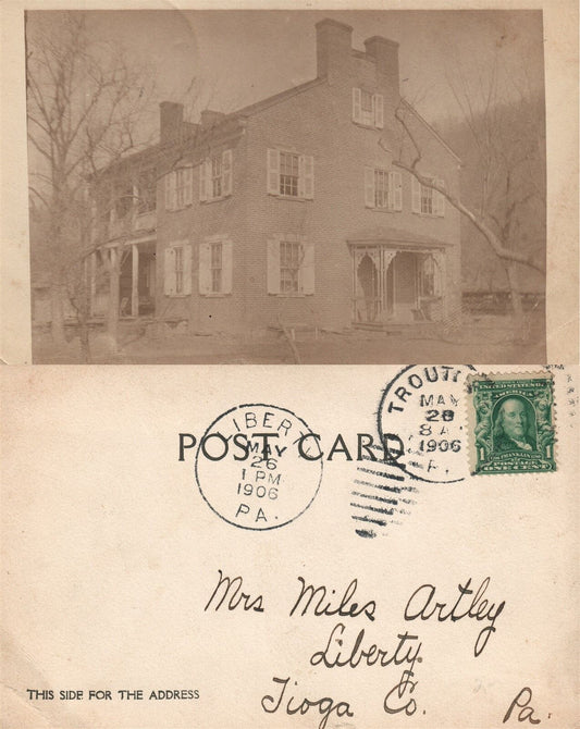 LIBERTY PA 1906 ANTIQUE REAL PHOTO POSTCARD RPPC w/ CORK CANCEL
