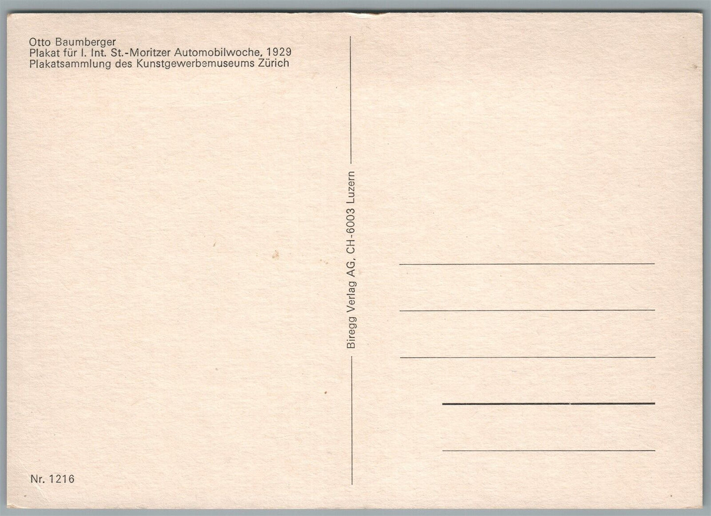 1929 ST.MORITZer AUTOMOBILEWOCHE RACING VINTAGE POSTCARD