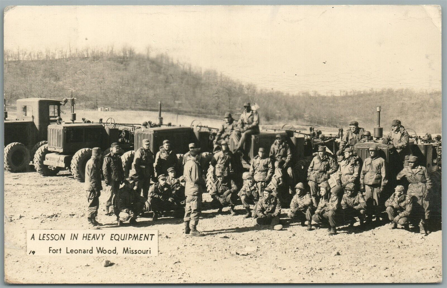 FORT LEONARD WOOD MO HEAVY EQUIPMENT tractors VINTAGE REAL PHOTO POSTCARD RPPC