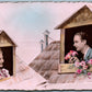 PHOTOMONTAGE ROMANTIC COUPLE ANTIQUE REAL PHOTO POSTCARD RPPC