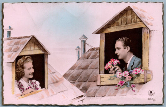 PHOTOMONTAGE ROMANTIC COUPLE ANTIQUE REAL PHOTO POSTCARD RPPC