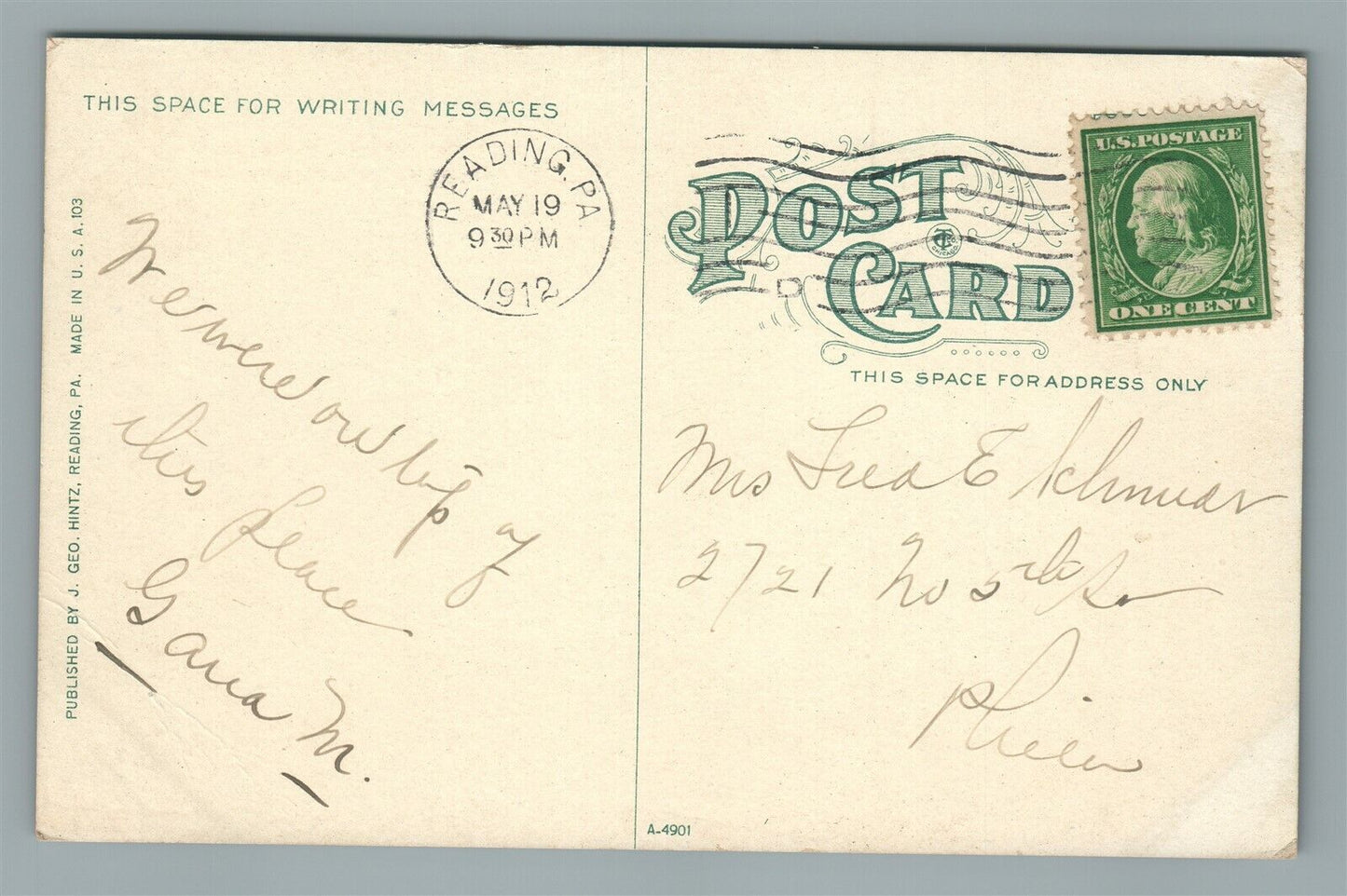 READING PA SCHUYKILL VALLEY ANTIQUE POSTCARD