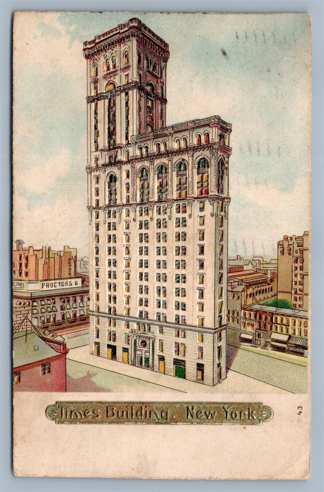 NEW YORK NY TIMES BUILDING HOLD TO LIGHT ANTIQUE POSTCARD HTL