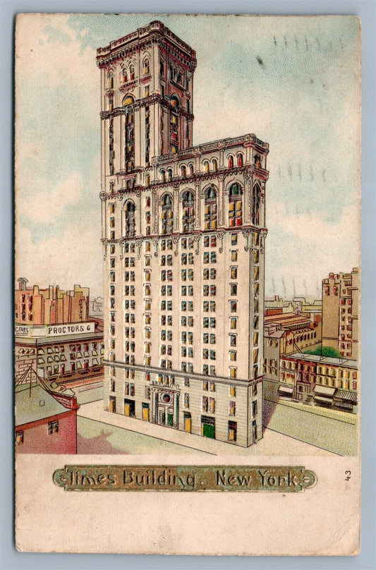 NEW YORK NY TIMES BUILDING HOLD TO LIGHT ANTIQUE POSTCARD HTL