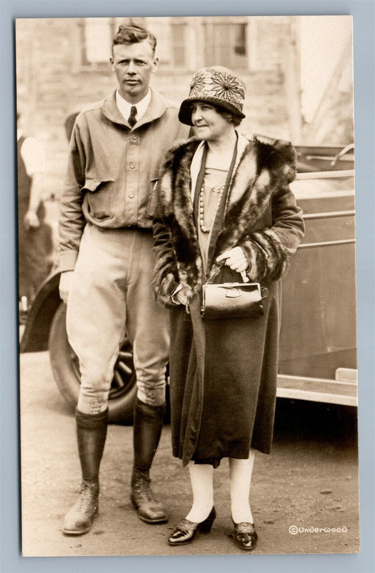 CHARLES & EVANGELINE LINDBERGH VINTAGE REAL PHOTO POSTCARD RPPC by UNDERWOOD