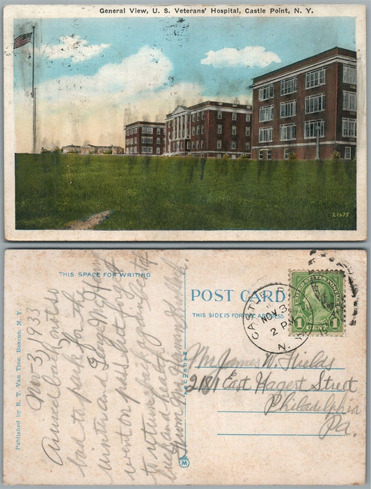 CASTLE POINT N.Y. U.S. VETERAN'S HOSPITAL ANTIQUE POSTCARD