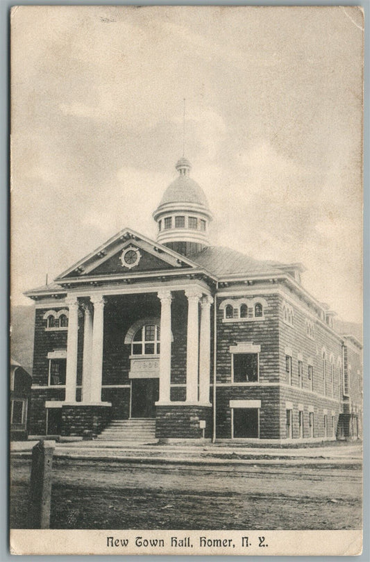 HOMER NY NEW TOWN HALL ANTIQUE POSTCARD