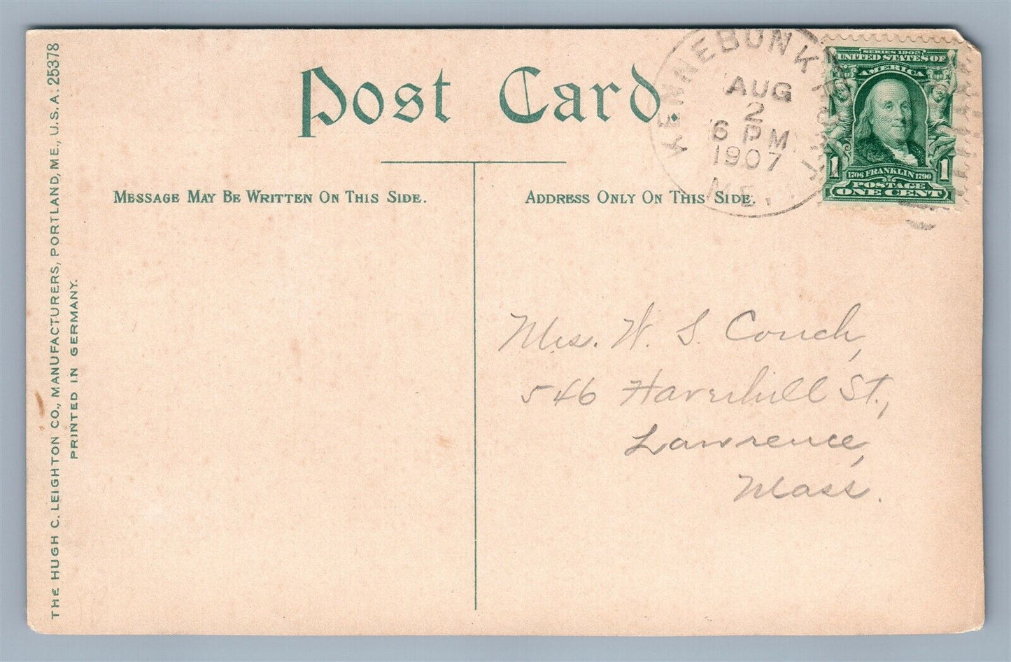 KENNEBUNKPORT ME OLD MILL BRIDGE & POND 1907 ANTIQUE POSTCARD