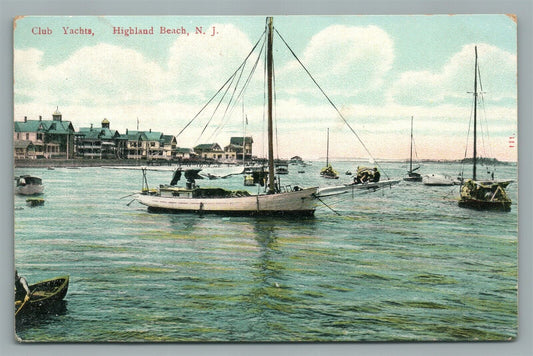 HIGHLAND BEACH NJ CLUB YACHTS ANTIQUE POSTCARD