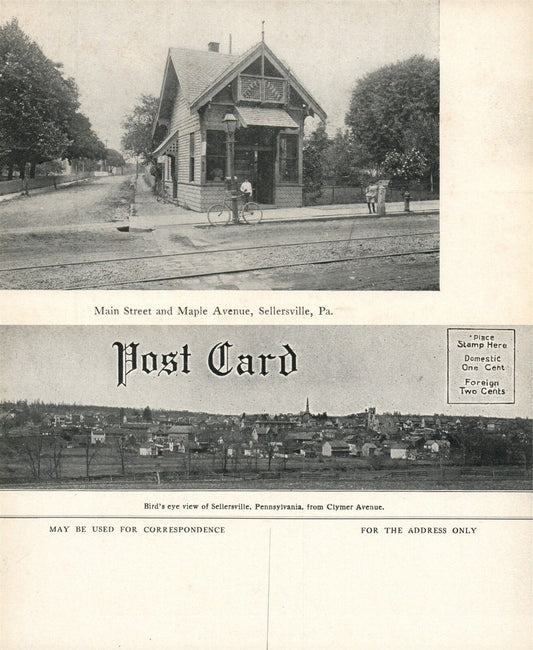 SELLERSVILLE BUCKS COUNTY PA MAIN STREET & MAPLE AVENUE ANTIQUE POSTCARD