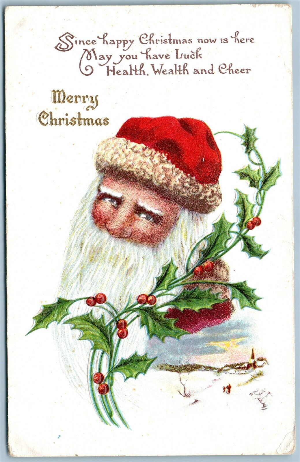 MERRY CHRISTMAS ANTIQUE POSTCARD w/ SANTA