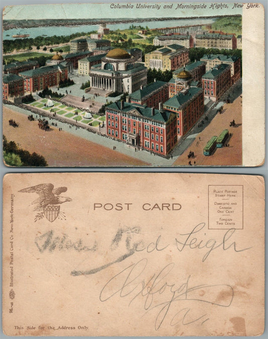 NEW YORK COLUMBIA UNIVERSITY & MORNINGSIDE HIGHTS UNDIVIDED ANTIQUE POSTCARD