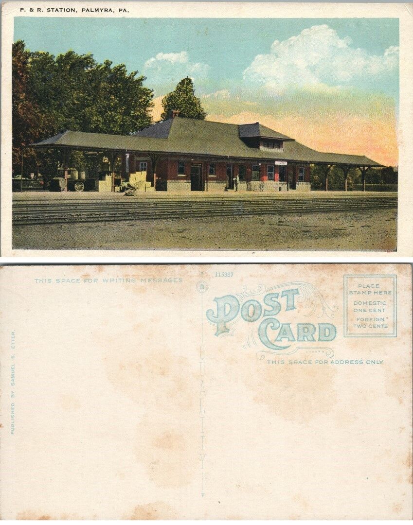 ANTIQUE POSTCARD R. & R. STATION PALMYRA PA railroad depot railway train