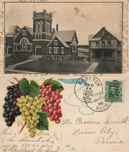 BERLIN N.Y. STREET SCENE 1908 ANTIQUE POSTCARD