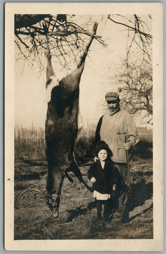 HUNTERS w/ RIFLE and DEER ANTIQUE REAL PHOTO POSTCARD RPPC