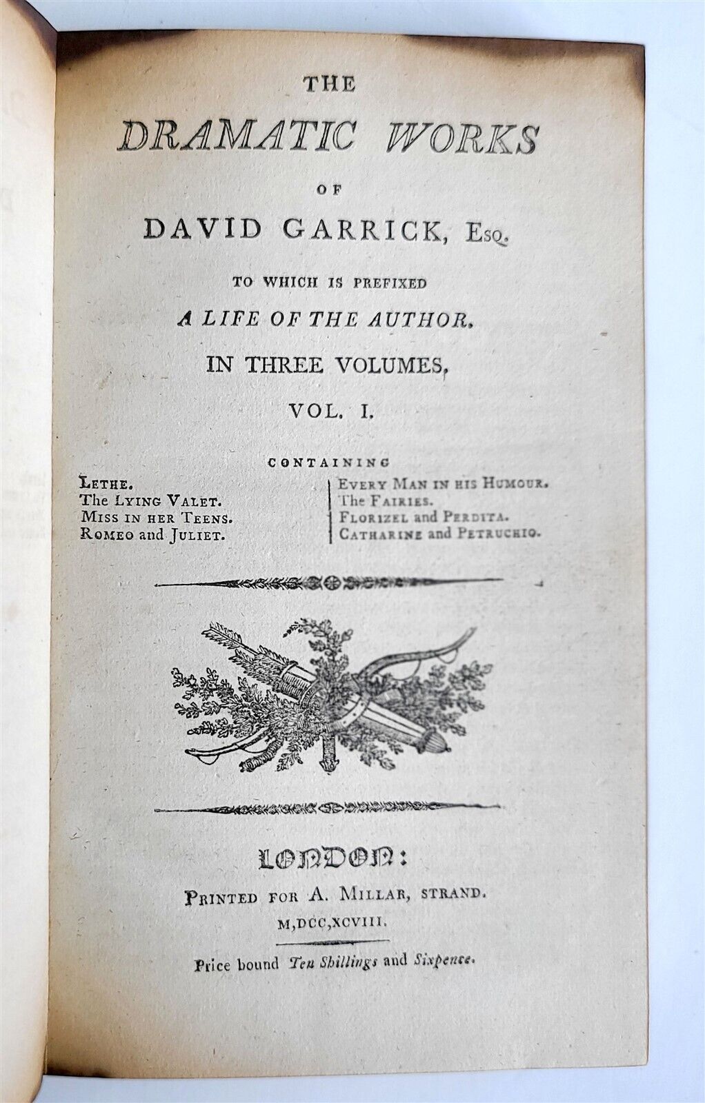 1798 DRAMATIC WORKS of DAVID GARRICK 3 VOLUMES antique