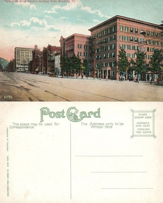 READING PA VIEW FROM PENN SQUARE ANTIQUE POSTCARD