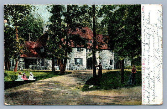 BELLE ISLE DETROIT MI POLICE STATION ANTIQUE POSTCARD