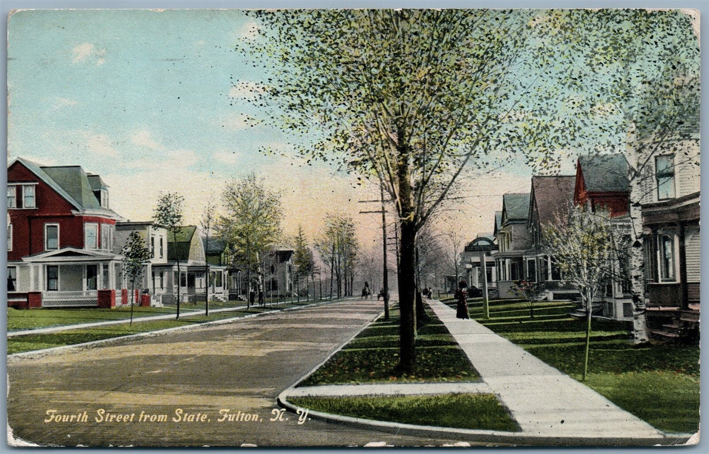 FULTON NY FOURTH STREET 1913 ANTIQUE POSTCARD