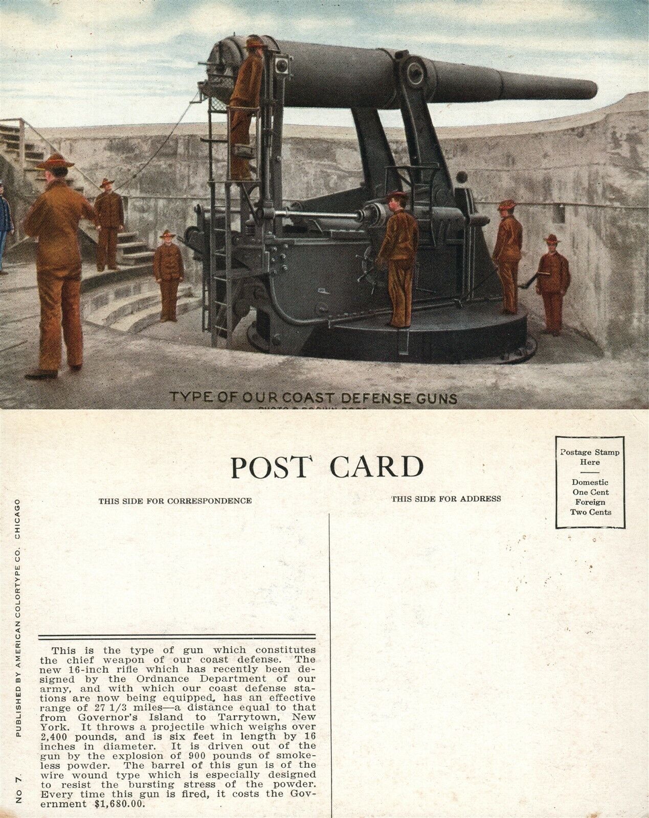 COAST DEFENSE GUN ANTIQUE POSTCARD