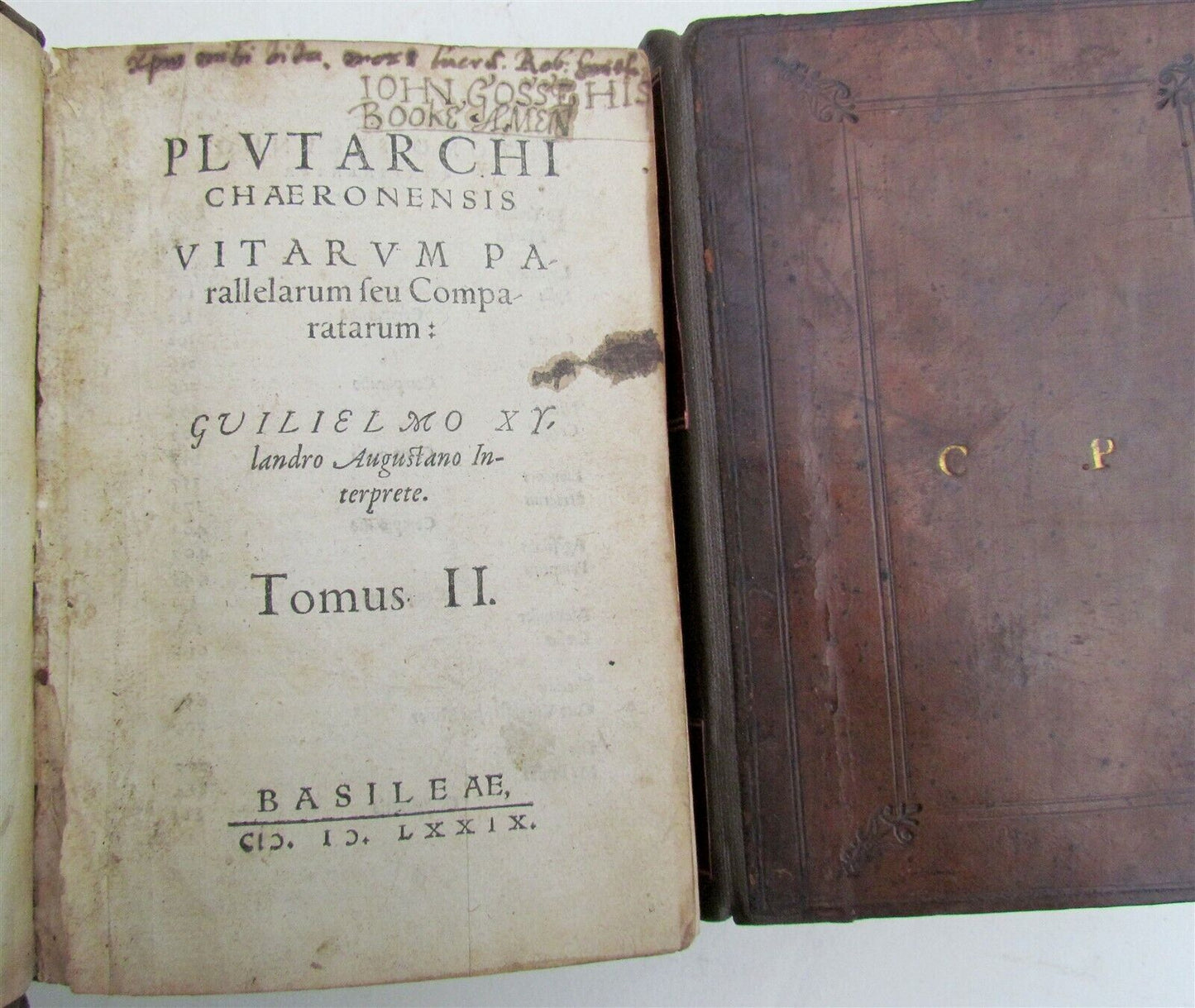 1579 PLUTARCH 3 VOLUMES PLUTARCHI CHAERONENSIS antique