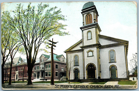 BATH ME ST. MARY'S CATHOLIC CHURCH ANTIQUE POSTCARD