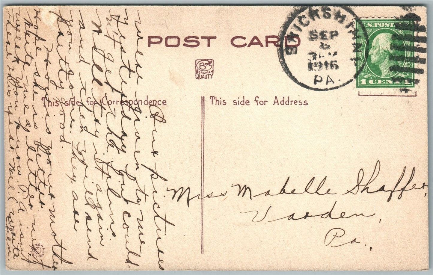 SHICKSHINNY PA FARM SCENE 1916 ANTIQUE POSTCARD w/ CORK CANCEL