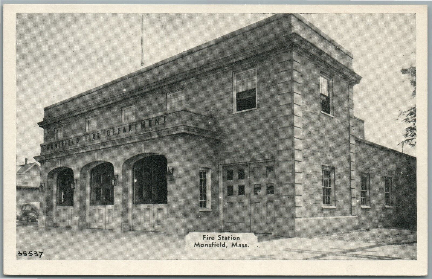 MANSFIELD MA FIRE STATION VINTAGE POSTCARD