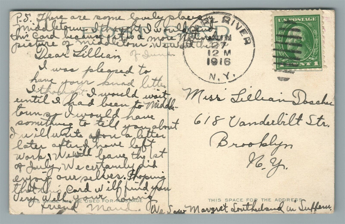 MIDDLETOWN NY SHORE OF WALLKILL RIVER ANTIQUE POSTCARD