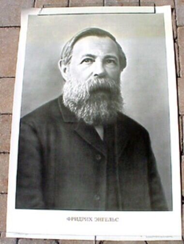 BIG RUSSIAN SOVIET POSTER w/ PORTRAIT OF COMMUNISM CREATOR F. ENGELS large