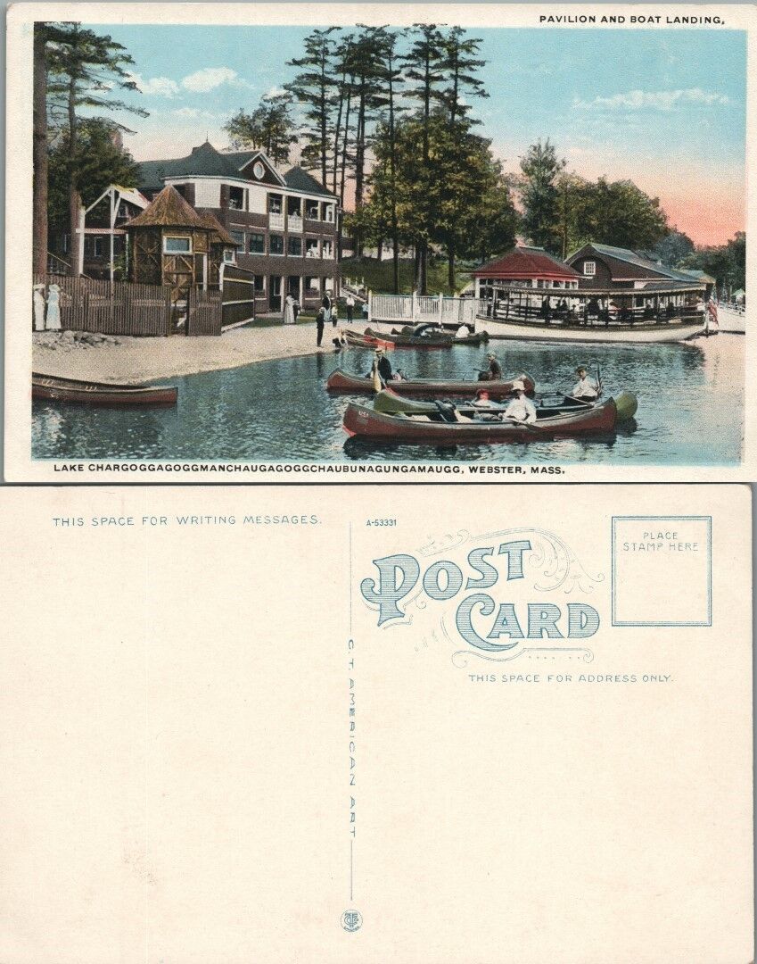 LAKE Chaubunagungamaug BOATING WEBSTER MA ANTIQUE POSTCARD