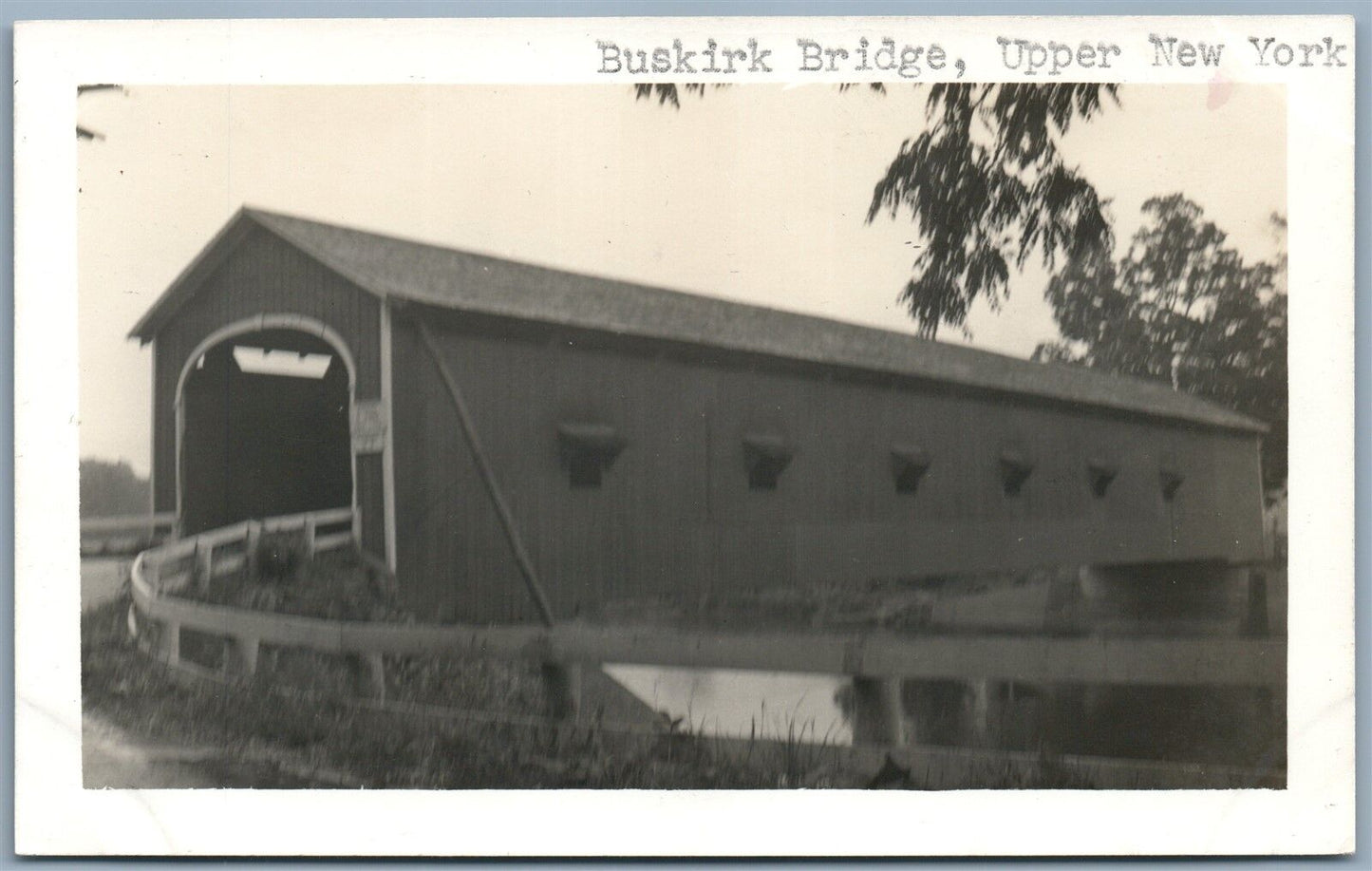 UPPER NEW YORK BUSKIRK COVERED BRIDGE ANTIQUE REAL PHOTO POSTCARD RPPC