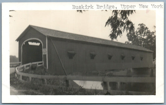 UPPER NEW YORK BUSKIRK COVERED BRIDGE ANTIQUE REAL PHOTO POSTCARD RPPC