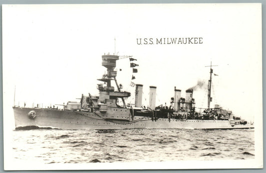 MILITARY SHIP U.S.S. MIWAUKEE VINTAGE REAL PHOTO POSTCARD RPPC