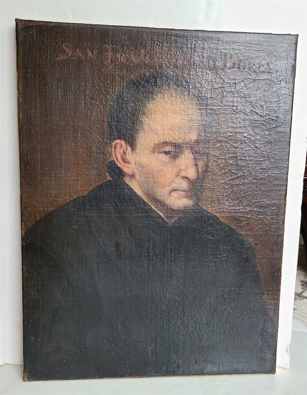 17th-18th century PORTRAIT of FRANCIS BORGIA OIL on CANVAS 17 x 22" antique