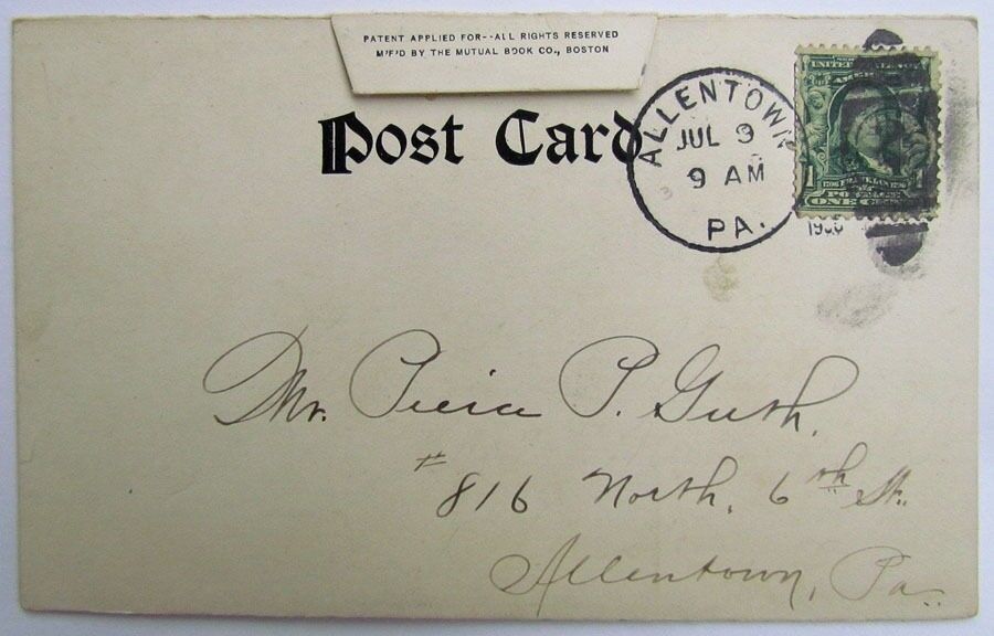 ANTIQUE 1906 POSTCARD - GREETINGS FROM ALLENTOWN PA CRESCENT MOON AMERICAN FLAG