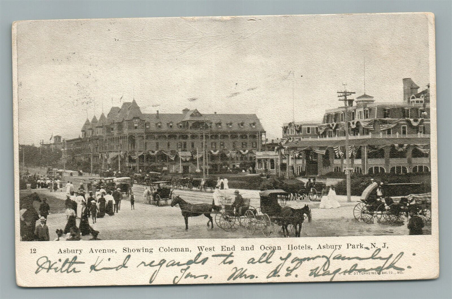 ASBURY PARK NJ ASBURY AVENUE SHOWING HOTELS ANTIQUE POSTCARD