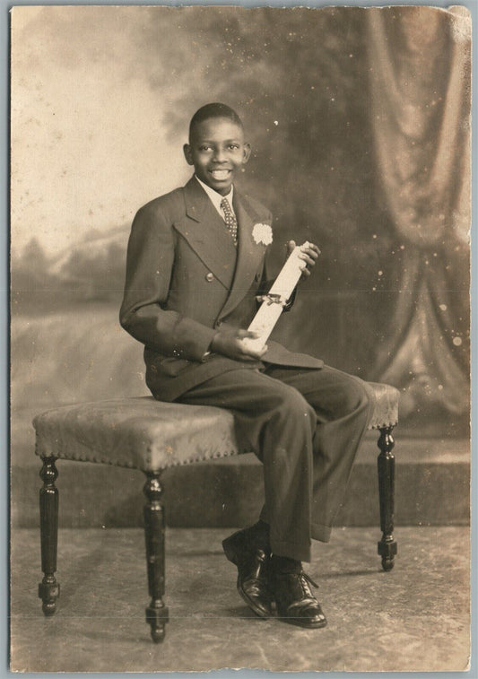 AFRICAN AMERICAN BOY ANTIQUE REAL PHOTO 4.5 x 6.5"