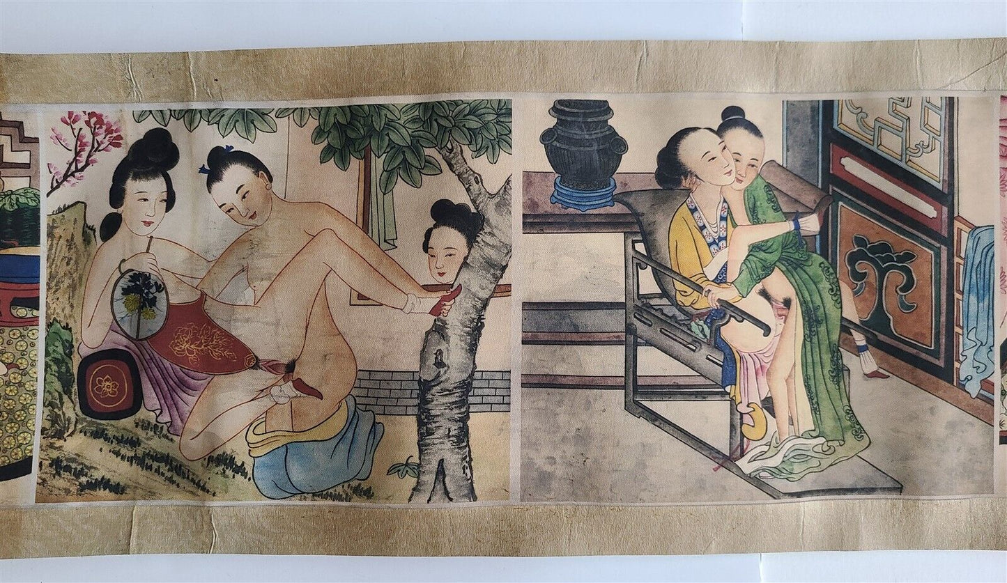 1920s CHINESE EROTIC SCROLL HAND PAINTED vintage SHUNGA 10 by 123"