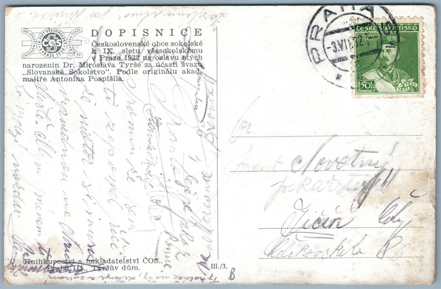 CZECH SPORT PARADE 1932 VINTAGE AVANT-GARDE POSTCARD w/ STAMP Czechoslovakia