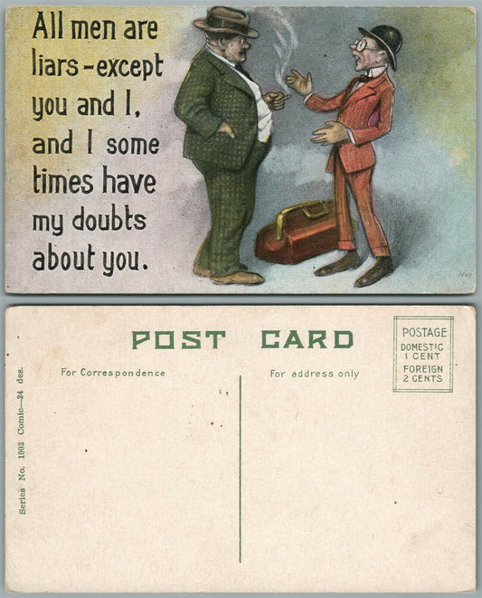 ALL MEN ARE LIARS ANTIQUE COMIC POSTCARD