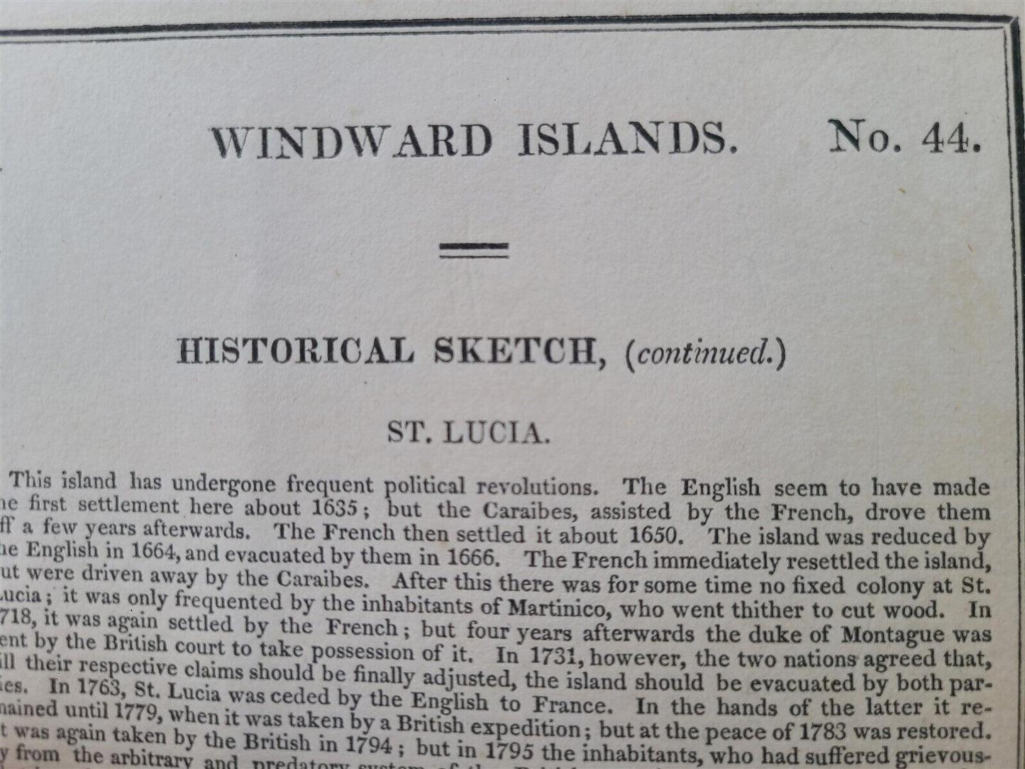 1823 MAP of WINDWARD ISLAND GEOGRAPHICAL STATISTICAL HISTORICAL antique 17.5x 22