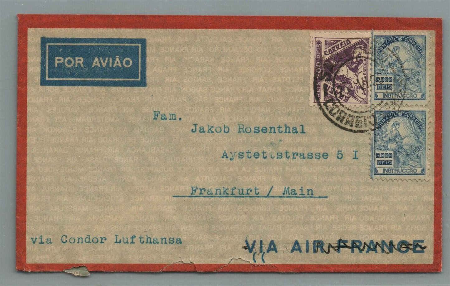 BRAZIL to GERMANY VINTAGE COVER w/ STAMPS